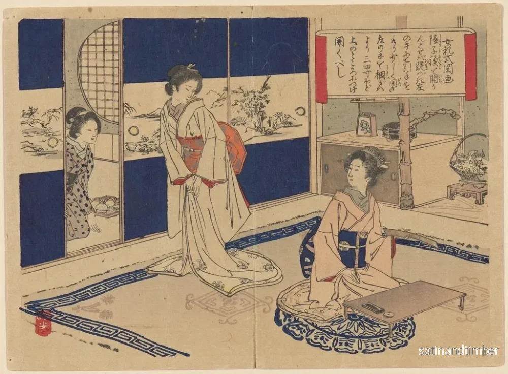 Reproduktion av målningen Manière d'ouvrir une porte en papier dans les images des manières féminines - Bunkyu Sakura - Bild 2