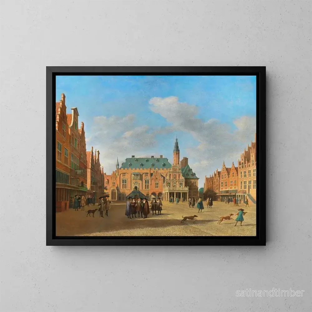 Reproduktion av målningen Le Grand Marché à Haarlem avec l’Hôtel de Ville – Gerrit Adriaensz Berckheyde