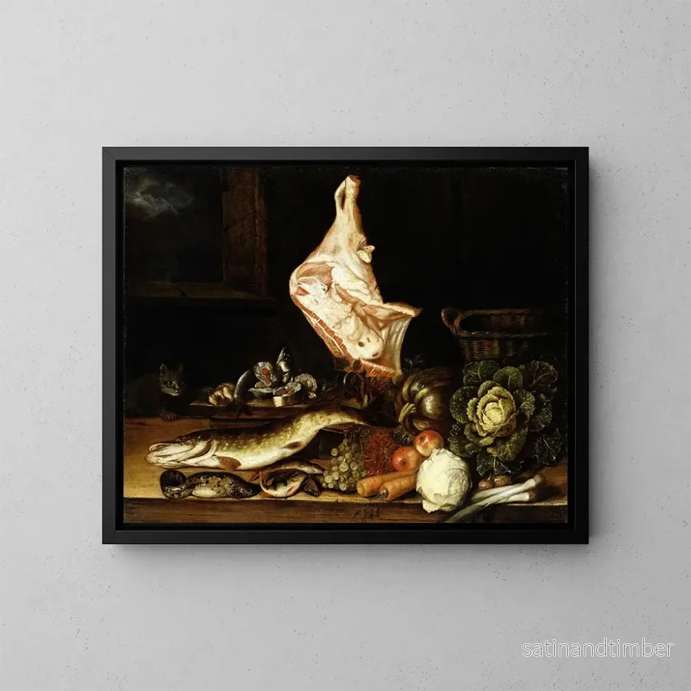 Reproduktion av målningen Naturstilleben med ett köttstycke, grönsaker och fisk - Christian von Thum