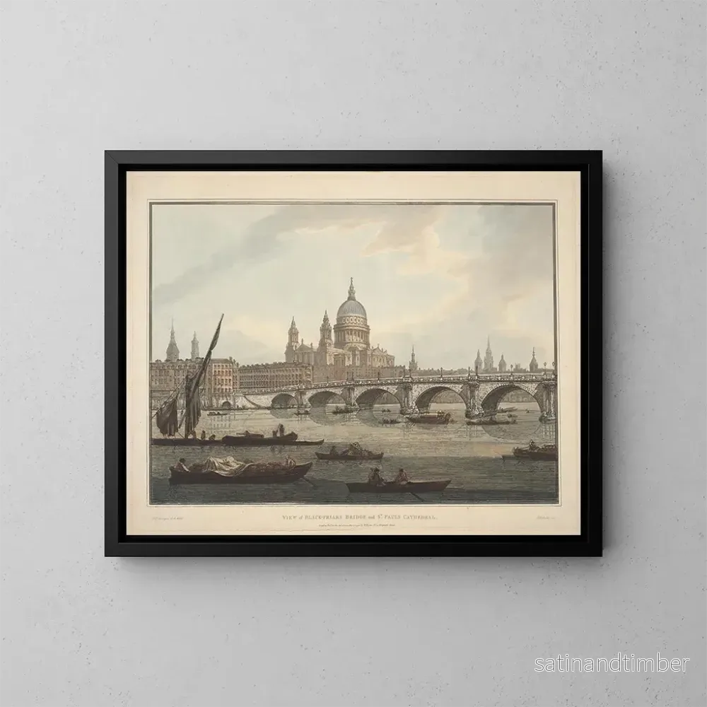 Reproduktion av målningen av Vue du pont de Blackfriars et de la cathédrale Saint-Paul - Joseph Farington