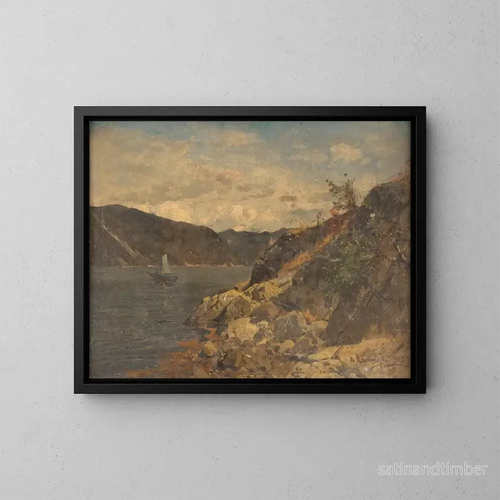Reproduktion av målningen Båt i en bergig fjord – Georg Anton Rasmussen Reproduktion av målningen Båt i en bergig fjord – Georg Anton Rasmussen