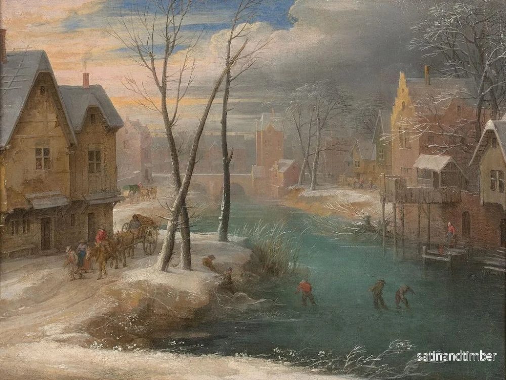 Reproduktion av målningen av snötäckt by med livfulla figurer - Jacques Fouquier - Bild 2