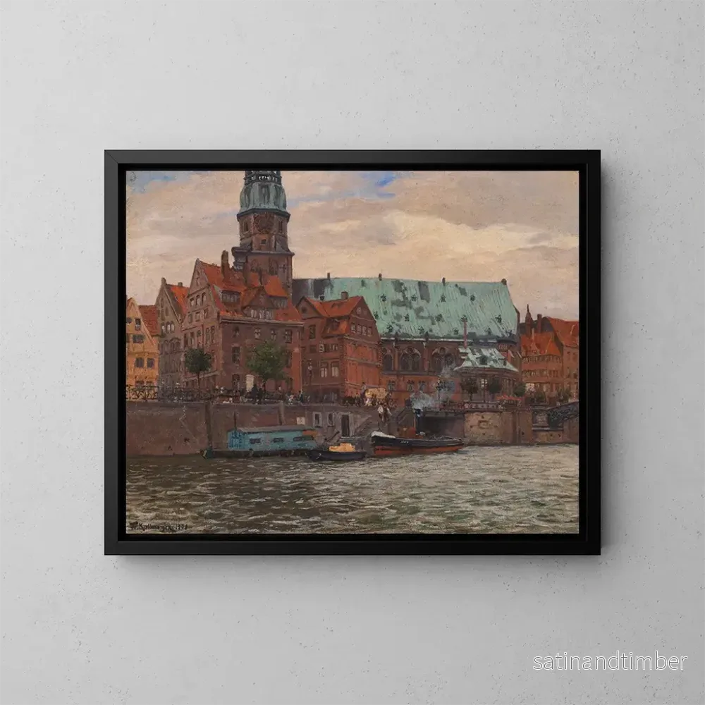 Reproduktion av målningen av utsikten över kyrkan Saint-Catherine i Hamburg – Friedrich Kallmorgen Reproduktion av målningen av utsikten över kyrkan Saint-Catherine i Hamburg – Friedrich Kallmorgen