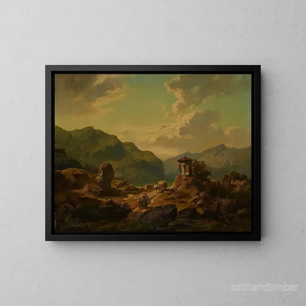 Reproduktion av målningen Landskapsbild av berg med sjö - Carlo Brioschi