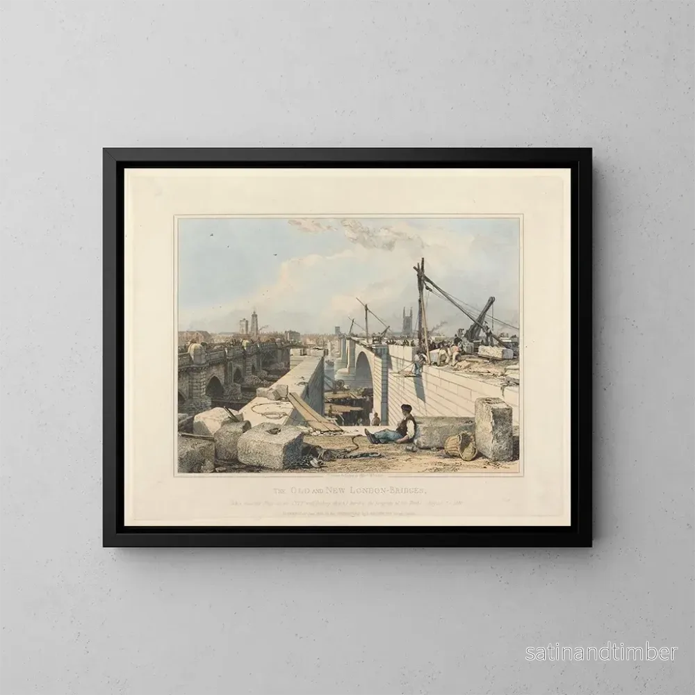 Reproduktion av målningen av den gamla och den nya bron i London - Edward William Cooke