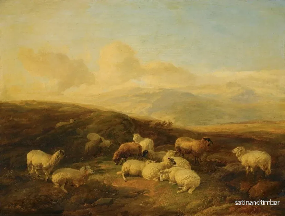 Reproduktion av målningen får Sheep in a Heathland Landscape - Thomas Sidney Cooper - Bild 2