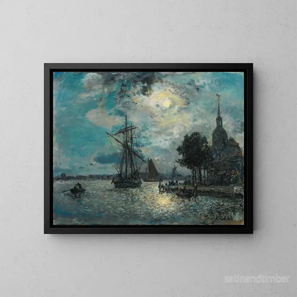Reproduktion av målningen Le port de Dordrecht au clair de lune - Johan Barthold Jongkind