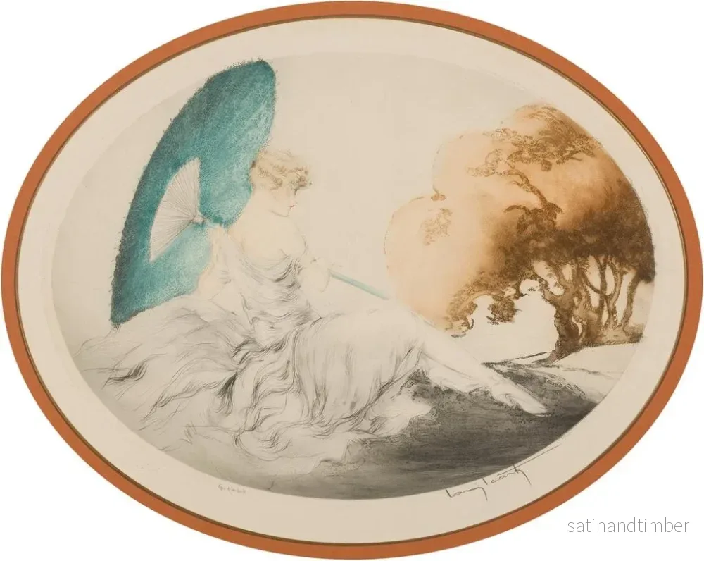 Reproduktion av målningen av en kvinna som ligger ner med parasol - Louis Icart - Bild 2