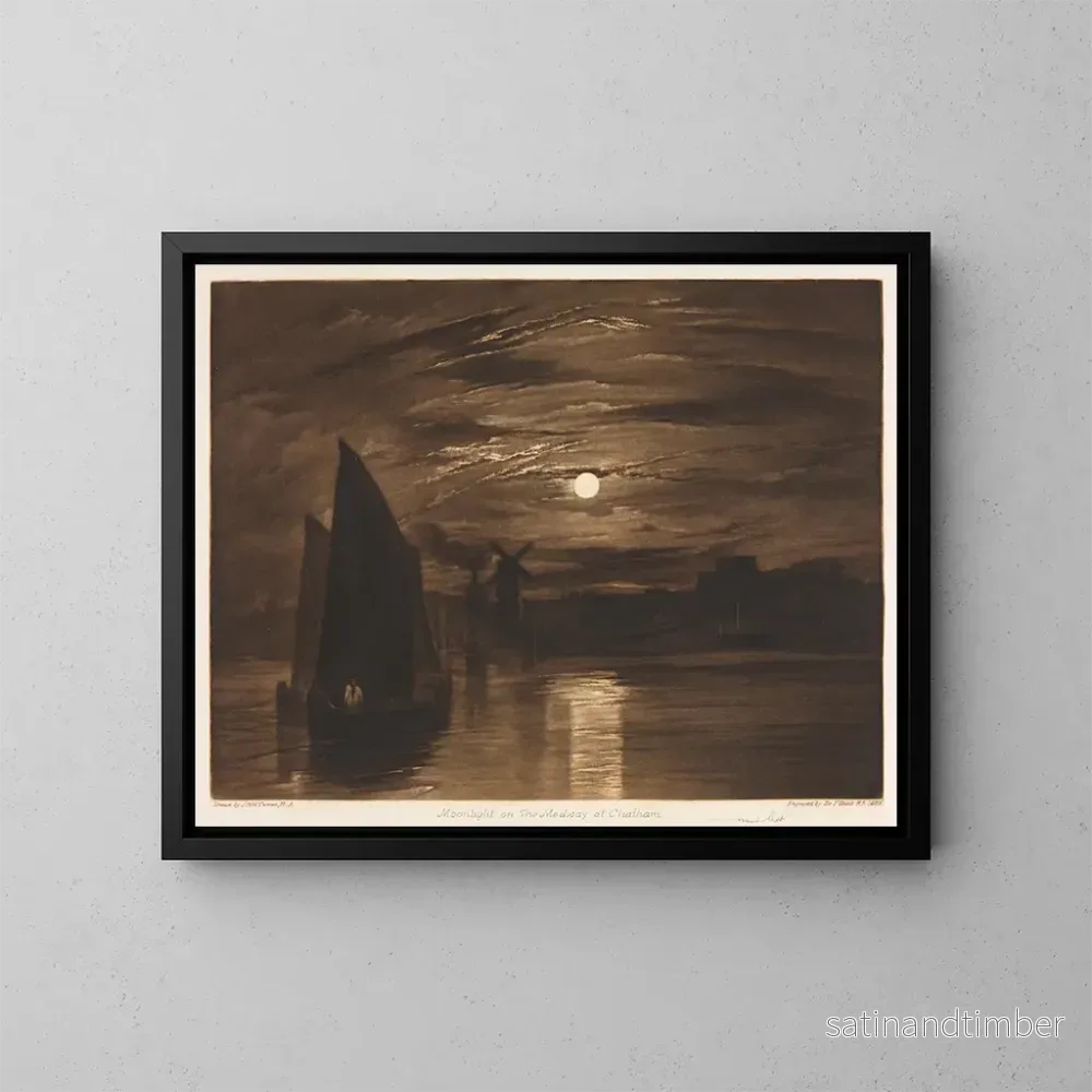 Reproduktion av målningen Lumière de lune sur la Medway à Chatham – Frank Short Reproduktion av målningen Lumière de lune sur la Medway à Chatham – Frank Short