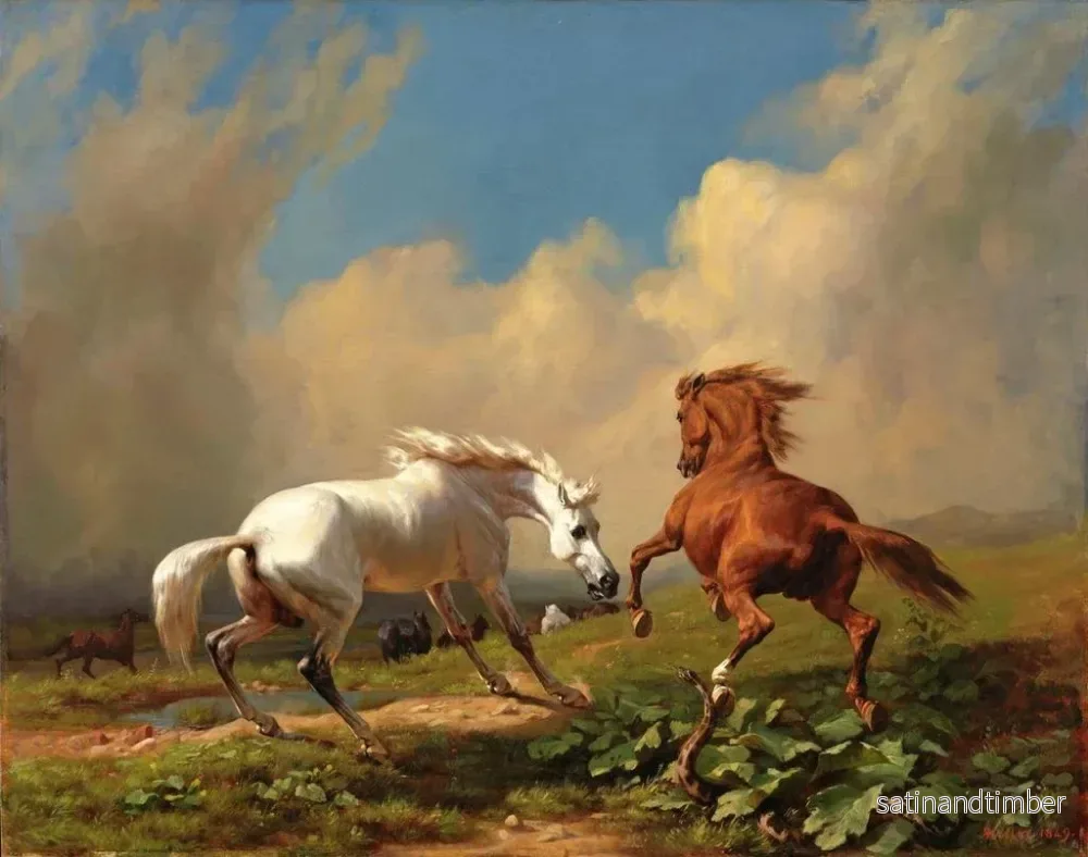 Reproduktion av målningen av hästar som tvekar inför en annalkande storm - Johann Rudolf Koller - Bild 2
