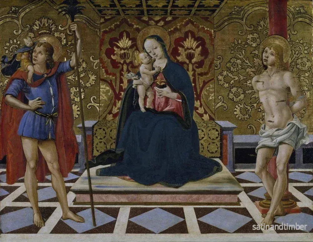 Reproduktion av målningen av Jungfru Maria med barnet i majestät omgiven av helgonen Kristoffer och Sebastians - Fiorenzo di Lorenzo - Bild 2