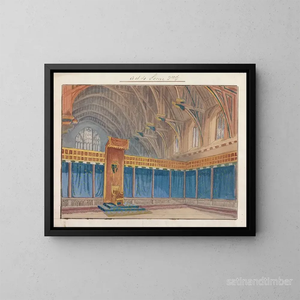 Reproduktion av målningen Dekor för framställningen av Richard II av Charles Kean vid Princess's Theatre den 12 mars 1857, akt 4, scen 2 - George Cressal Ellis