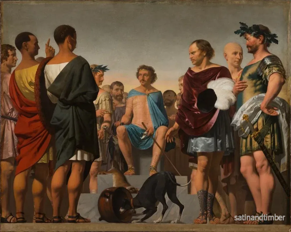 Reproduktion av målningen Lycurgus den spartanske visar vikten av en god utbildning genom att jämföra beteendet hos två hundar - Caesar van Everdingen - Bild 2