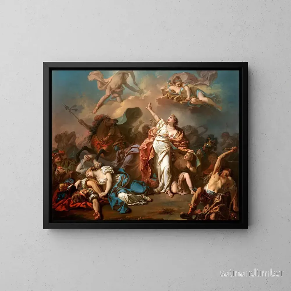 Reproduktion av målningen Apollon och Diane attackerar Niobés barn - Jacques Louis David