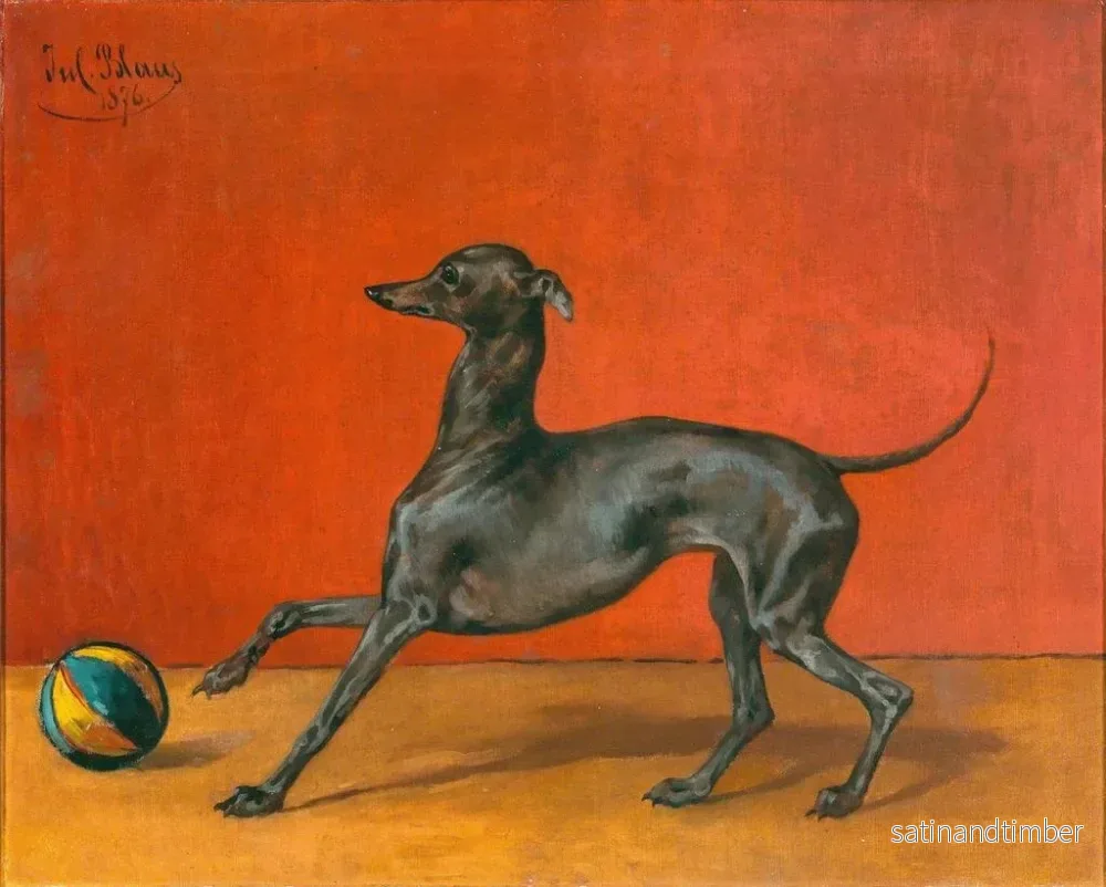 Reproduktion av målningen En en hund eller en italiensk jakthund med en boll - Julius von Blaas - Bild 2