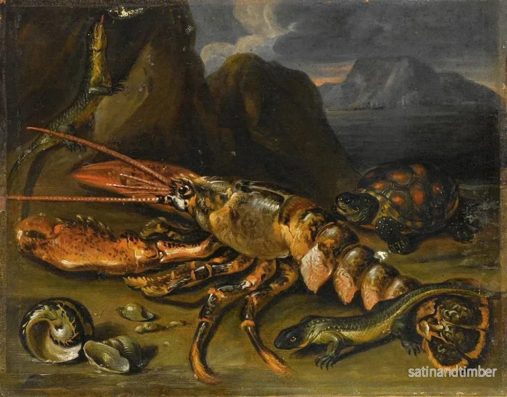 Reproduktion av målningen av naturtavla med hummer, ödlor och sköldpadda - Marco de Caro - Bild 2