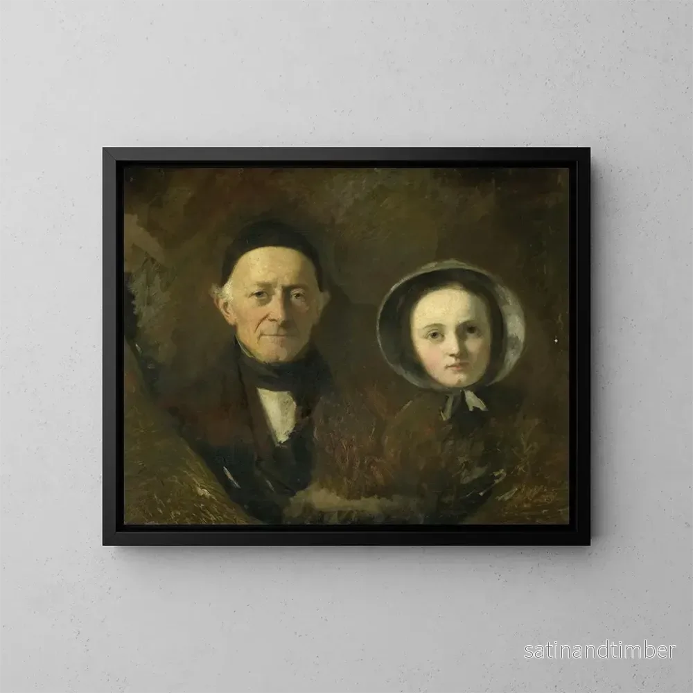 Reproduktion av målningen porträtt av Johann Joseph Hermann, konstnärens svärfar, med sitt barnbarn Ida Schwartze, konstnärens äldsta dotter - Johann Georg Schwartze