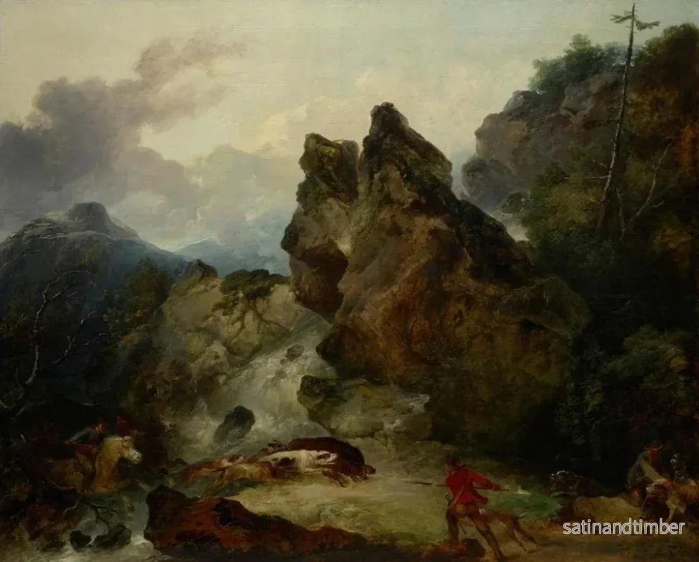 Reproduktion av målningen Landskapsbild med jakt på vildsvin - Philip James de Loutherbourg - Bild 2