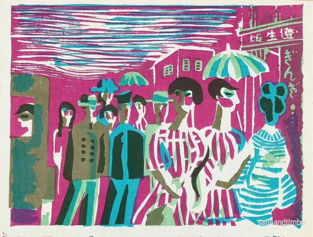 Reproduktion av målningen Pédestrians à Ginza - Kawakami Sumio - Bild 2