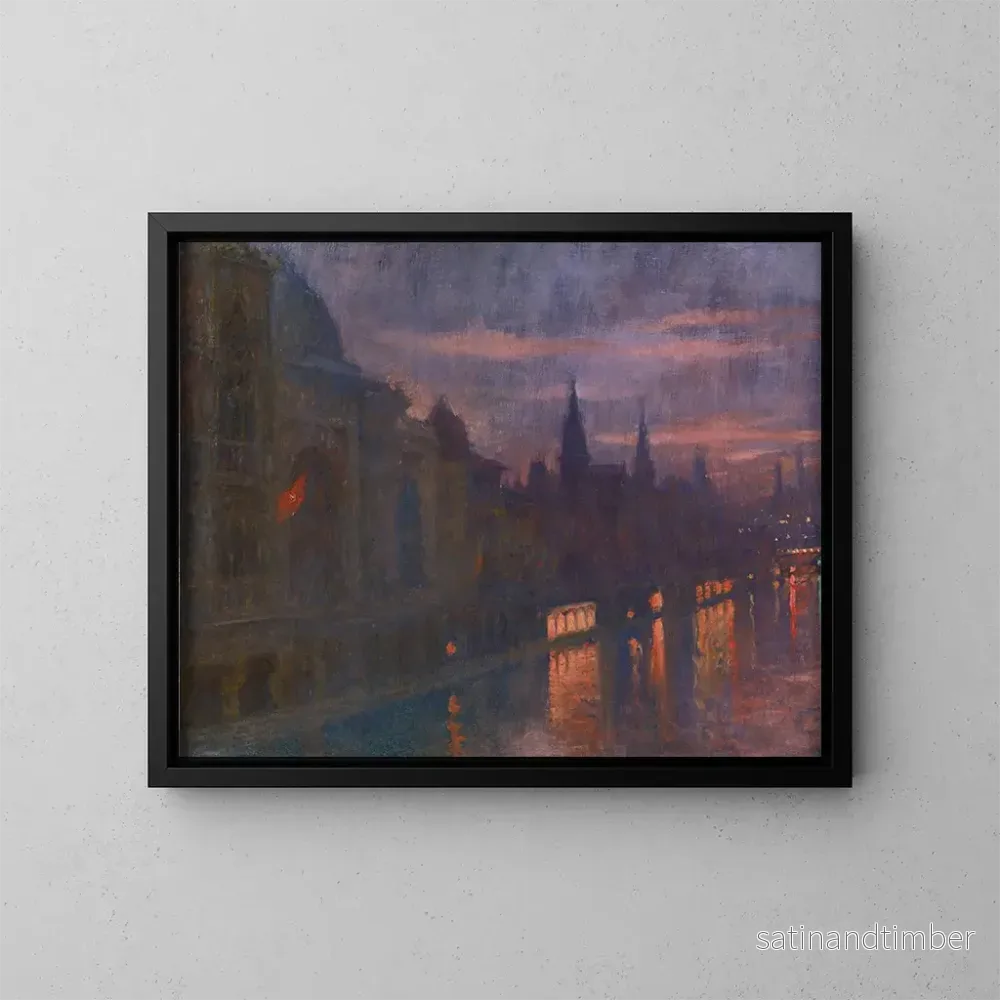 Reproduktion av målningen Vue depuis le pont des Invalides vers le pont de l'Alma, Exposition Universelle, Paris 1900 - Lucien Lévy-Dhurmer