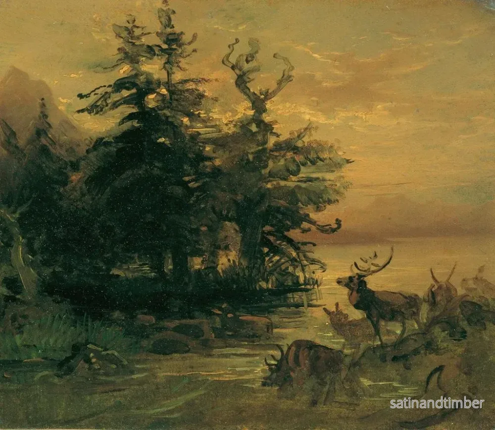 Reproduktion av målningen av rådjur som vilar vid en bergssjö - Friedrich August Matthias Gauermann - Bild 2