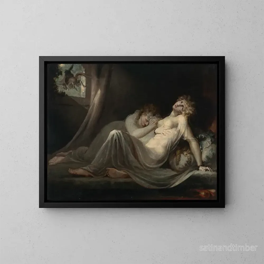 Reproduktion av målningen L-incube som lämnar två unga kvinnor - Henry Fuseli