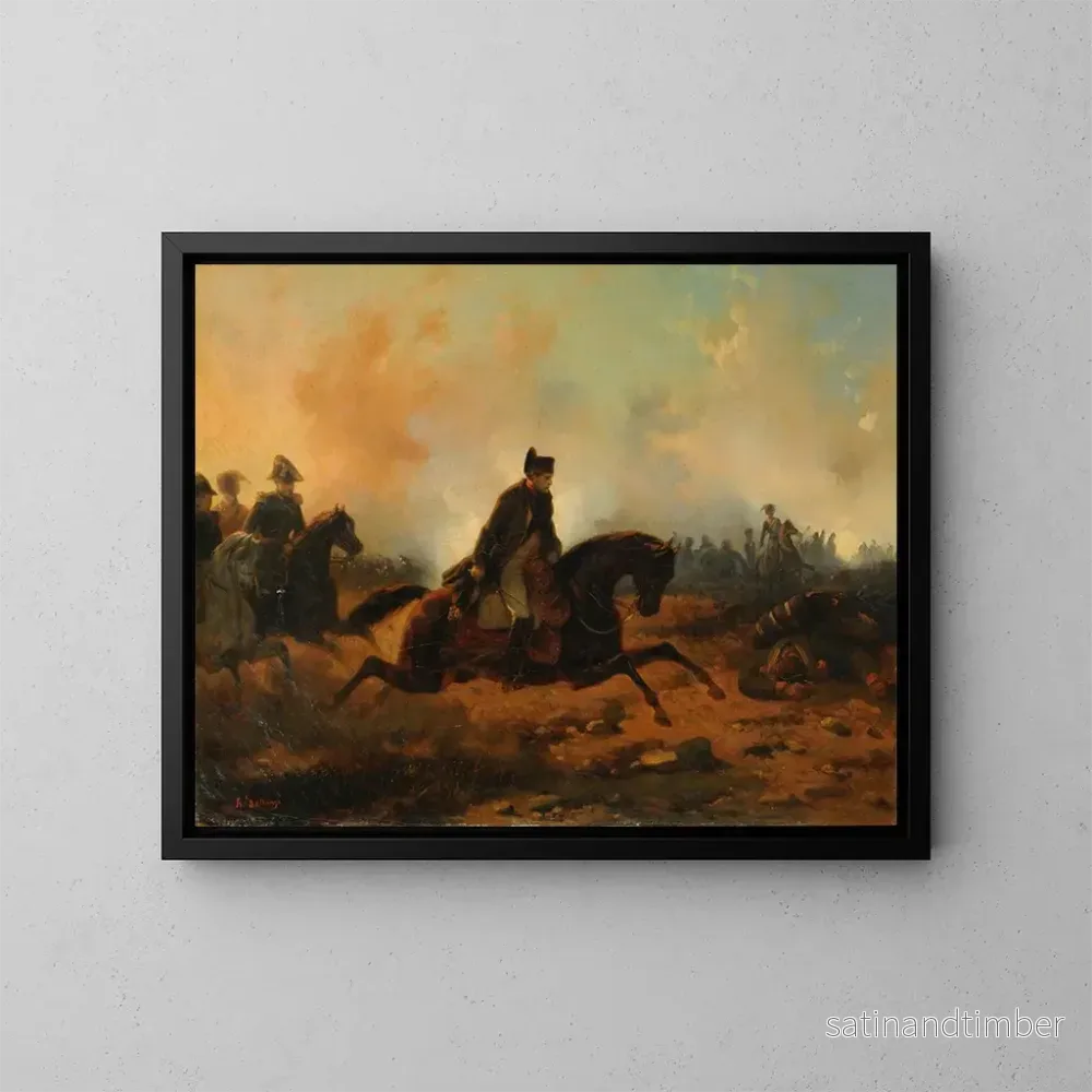 Reproduktion av målningen Napoléon som anfaller vid Waterloo - Hippolyte Bellangé