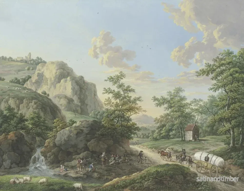Reproduktion av målningen landskapsbild av berg med en vagn på vägen till höger - Karl Franz Kraul - Bild 2