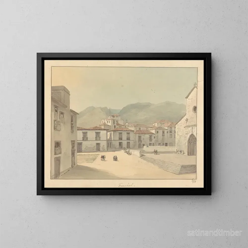Reproduktion av målningen Funchal, Madeira, en plats med en kyrka - Samuel Davis