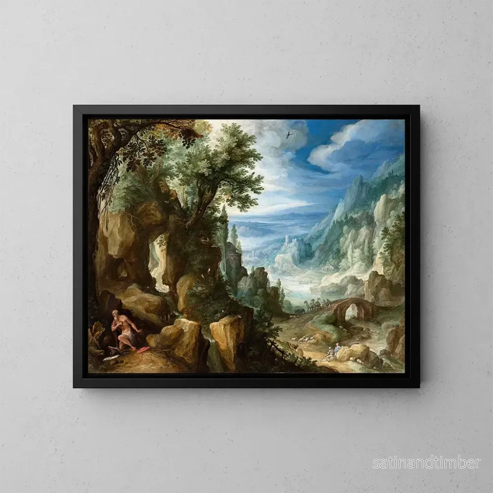 Reproduktion av målningen Landskapsbild med berg och helgon Jerome - Paul Bril