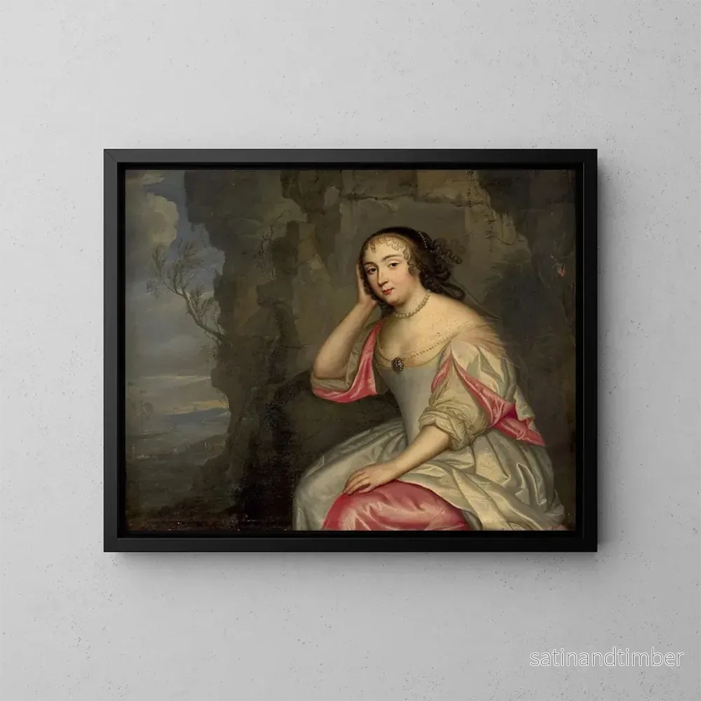 Reproduktion av målningen Porträtt av Madame de Maintenon i ett marint landskap - Henri Beaubrun