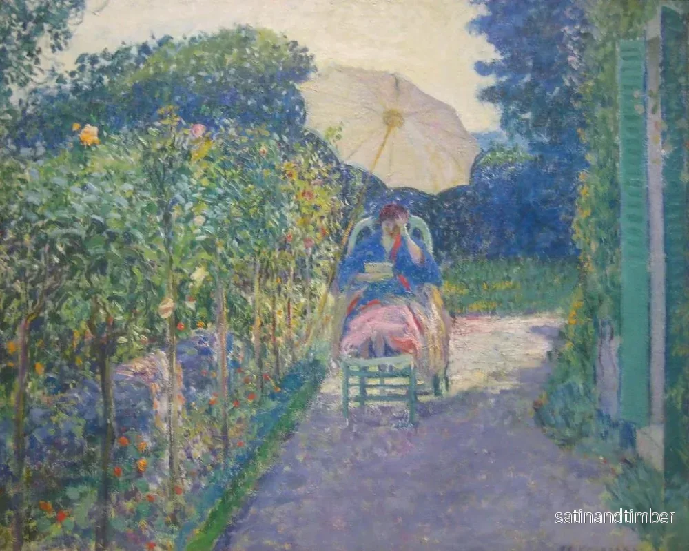 Reproduktion av målningen av en sittande kvinna i en trädgård - Frederick Carl Frieseke - Bild 2