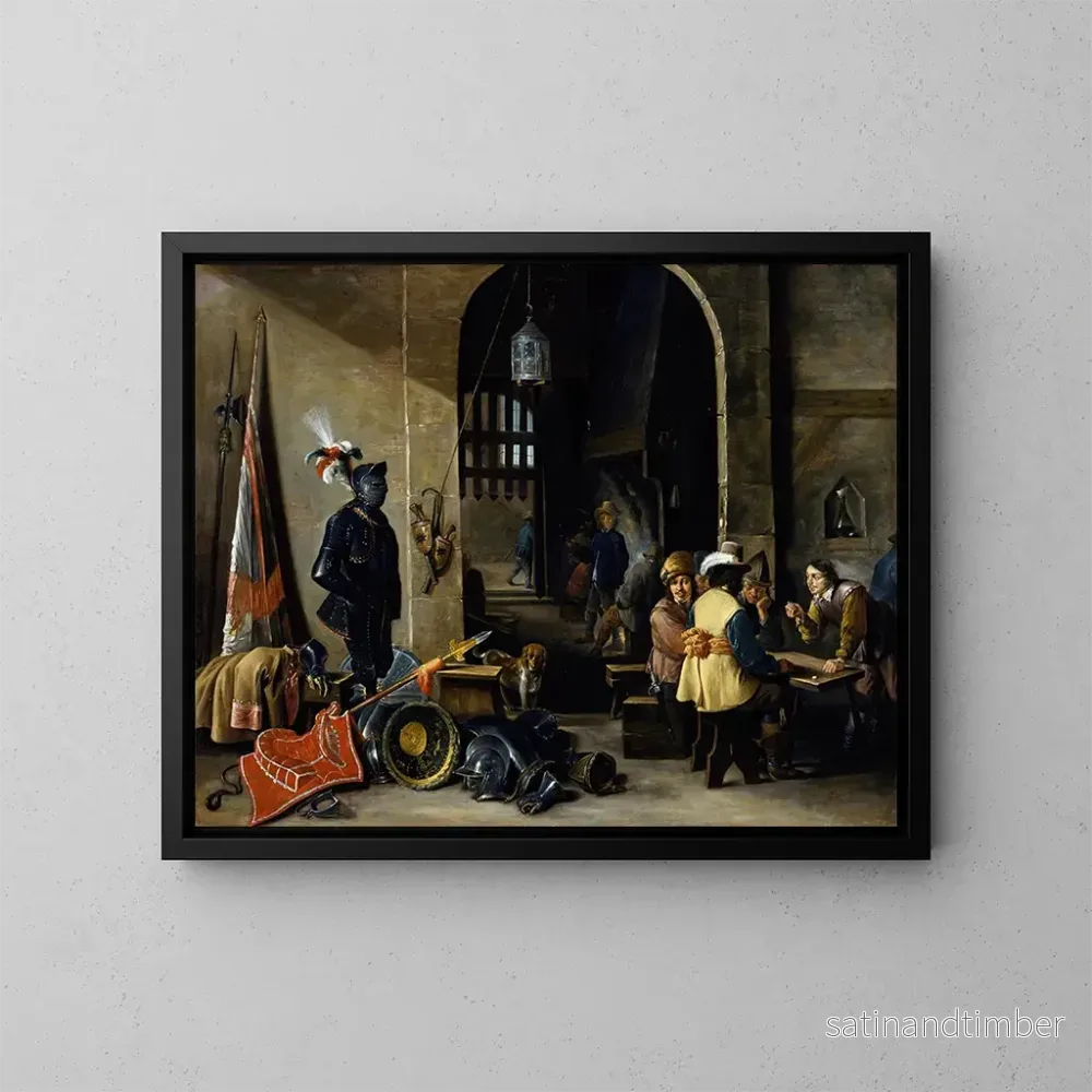 Reproduktion av målningen av soldater som spelar tärning - David Teniers den yngre