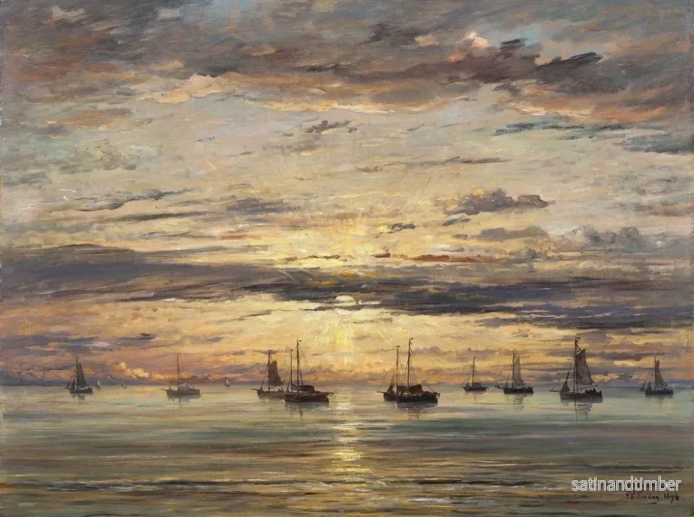 Reproduktion av målningen av solnedgång i Scheveningen, en flotta av fiskebåtar förtöjda - Hendrik Willem Mesdag - Bild 2