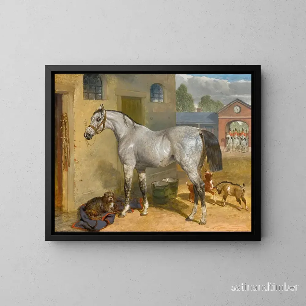 Reproduktion av målningen En av Scots Greys i en gård med en hund och getter - John Frederick Herring den äldre