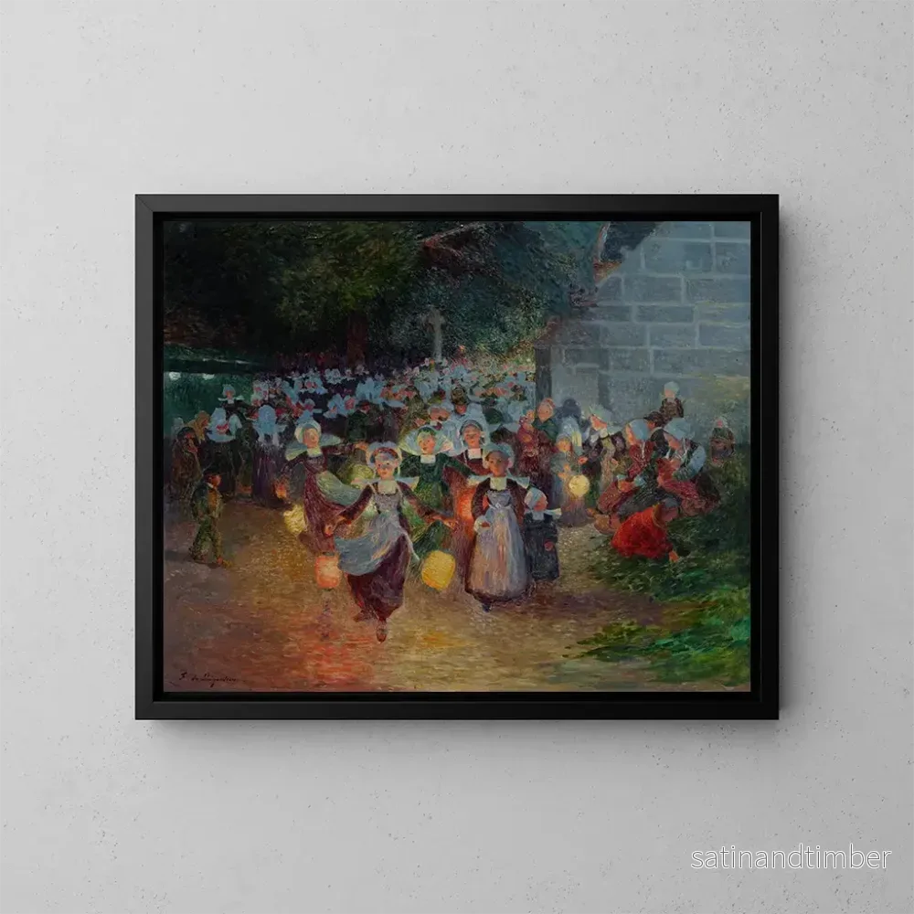 Reproduktion av målningen Bretonska kvinnor med lyktor, Notre-Dame de Trémalo, Pont-Aven - Ferdinand du Puigaudeau