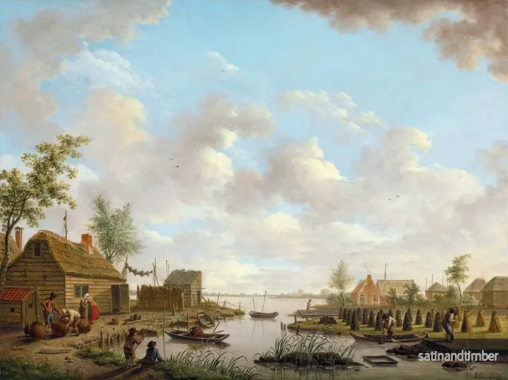 Reproduktion av målningen Landskapsmålning med fiskare och jordbrukare som hämtar torv i en träsk - Hendrik Willem Schweickhardt - Bild 2