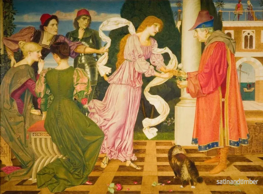 Reproduktion av målningen La Beauté recevant la rose blanche de son père - Joseph Edward Southall - Bild 2
