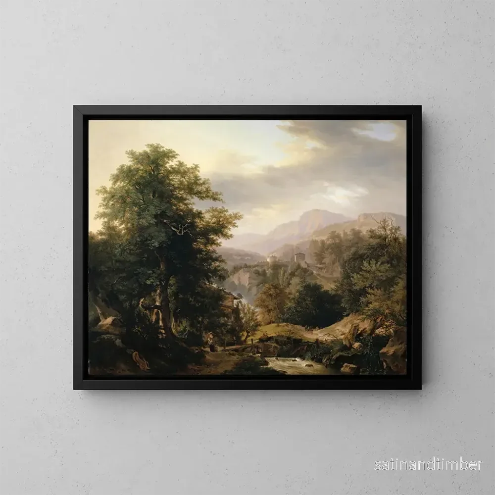 Reproduktion av målningen Landskapsbild med berg och figurer samt bäck - Wolfgang Adam Töpffer