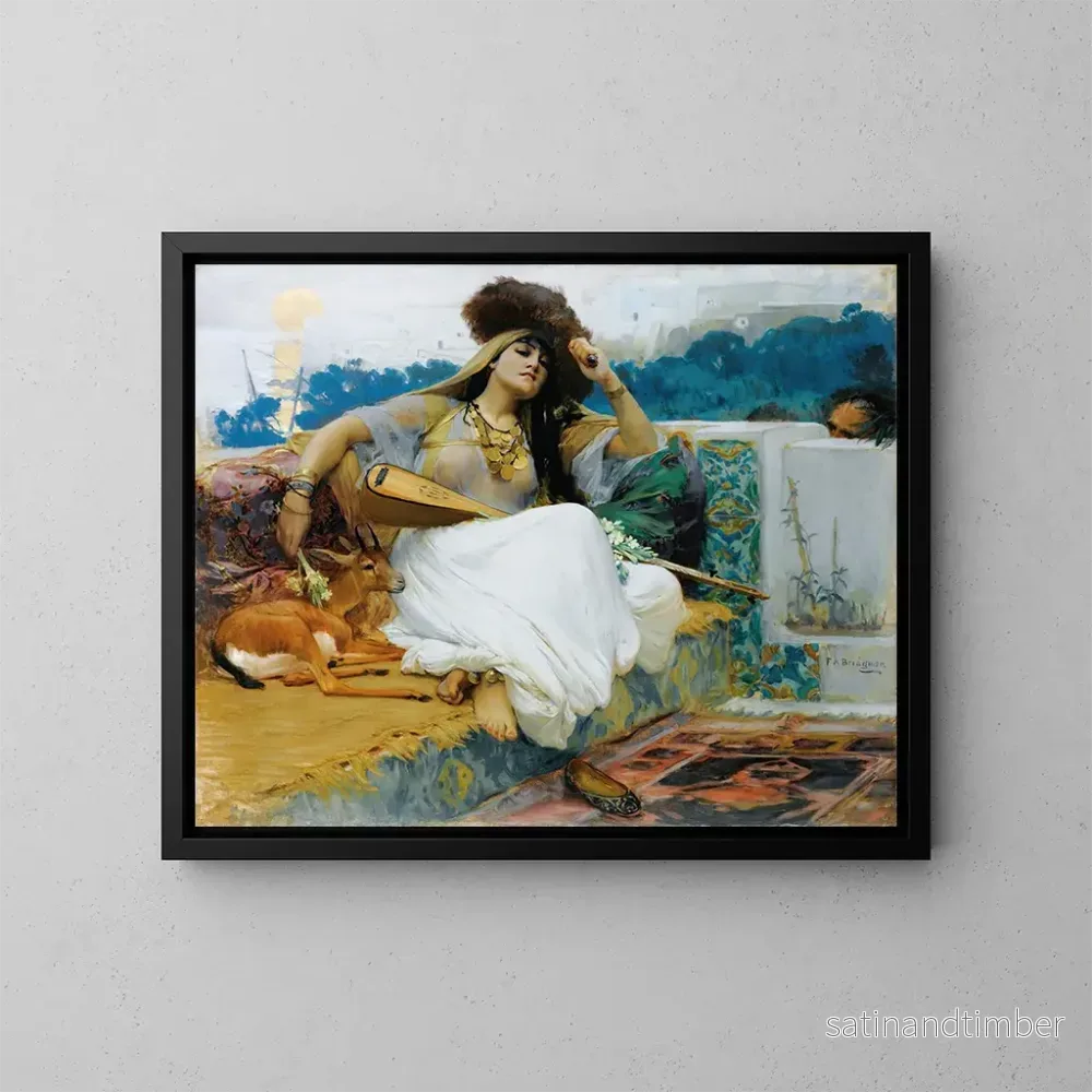 Reproduktion av målningen Ung kvinna på en terrass – Frederick Arthur Bridgman Reproduktion av målningen Ung kvinna på en terrass – Frederick Arthur Bridgman