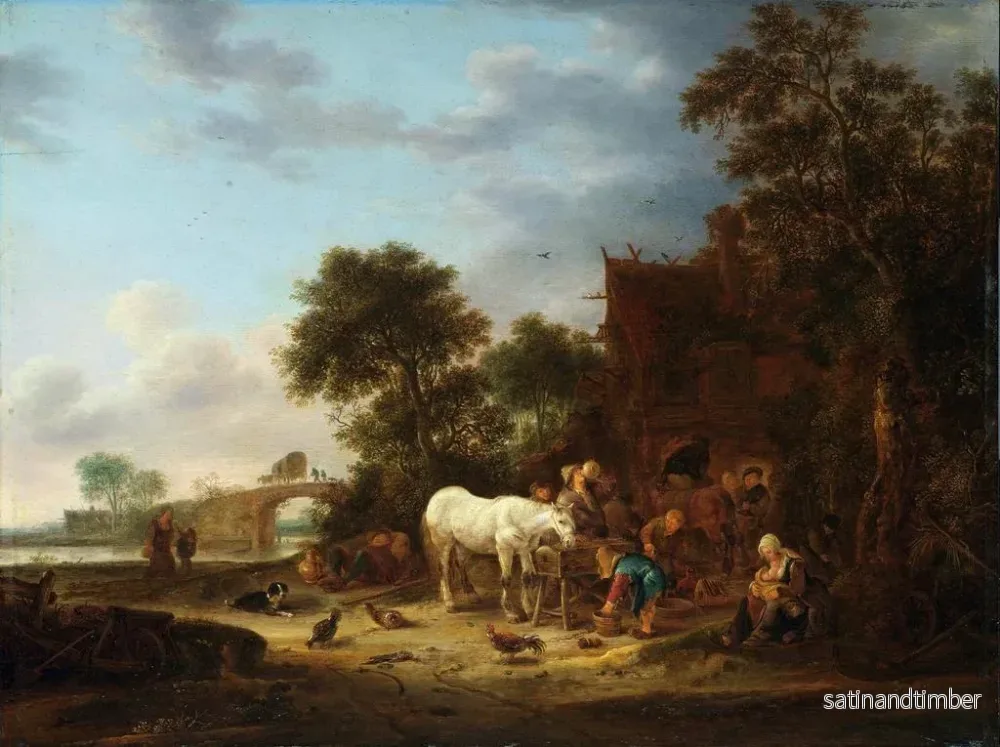 Reproduktion av målningen av landsbygdshotell med en häst vid vattenhål - Isaac van Ostade - Bild 2