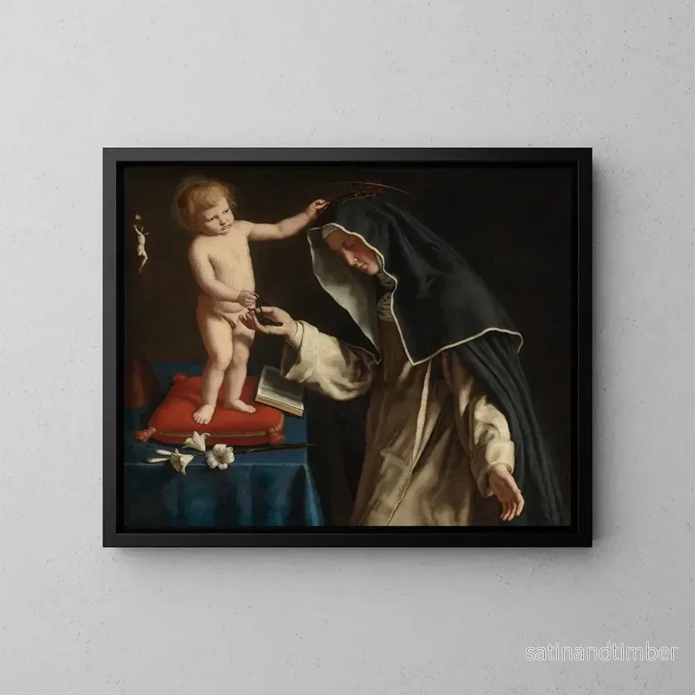 Reproduktion av målningen av Sankt Katarina av Siena som mottar törnekronan från den lille Jesus – Giovanni Battista Salvi da Sassoferrato Reproduktion av målningen av Sankt Katarina av Siena som mottar törnekronan från den lille Jesus – Giovanni Battista Salvi da Sassoferrato