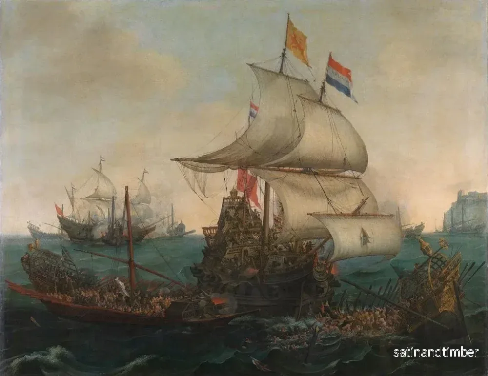 Reproduktion av målningen Nederländska skepp som krockar med spanska galärer utanför den engelska kusten, 3 oktober 1602 - Hendrik Cornelisz Vroom - Bild 2