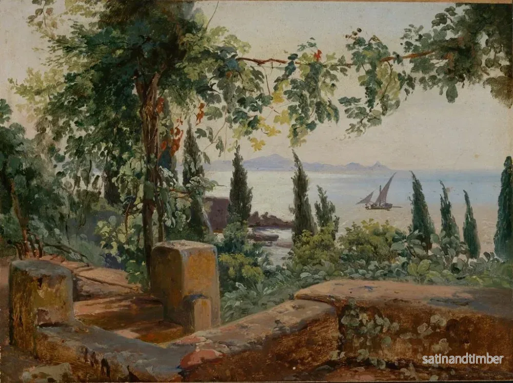 Reproduktion av målningen Studie av italiensk landskapsbild med utsikt över havet - Johann Baptist Kirner - Bild 2