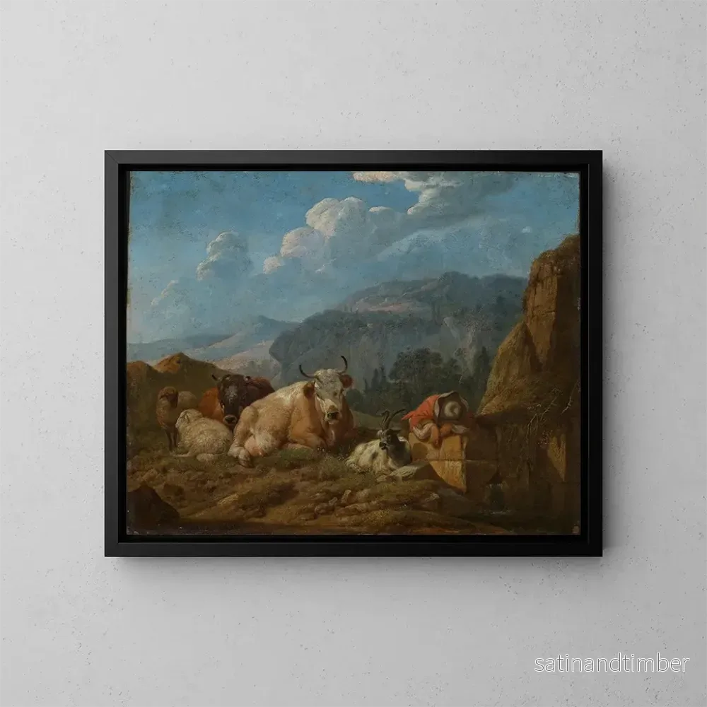 Reproduktion av målningen av italiensk bergslandskap – Johann Heinrich Roos Reproduktion av målningen av italiensk bergslandskap – Johann Heinrich Roos