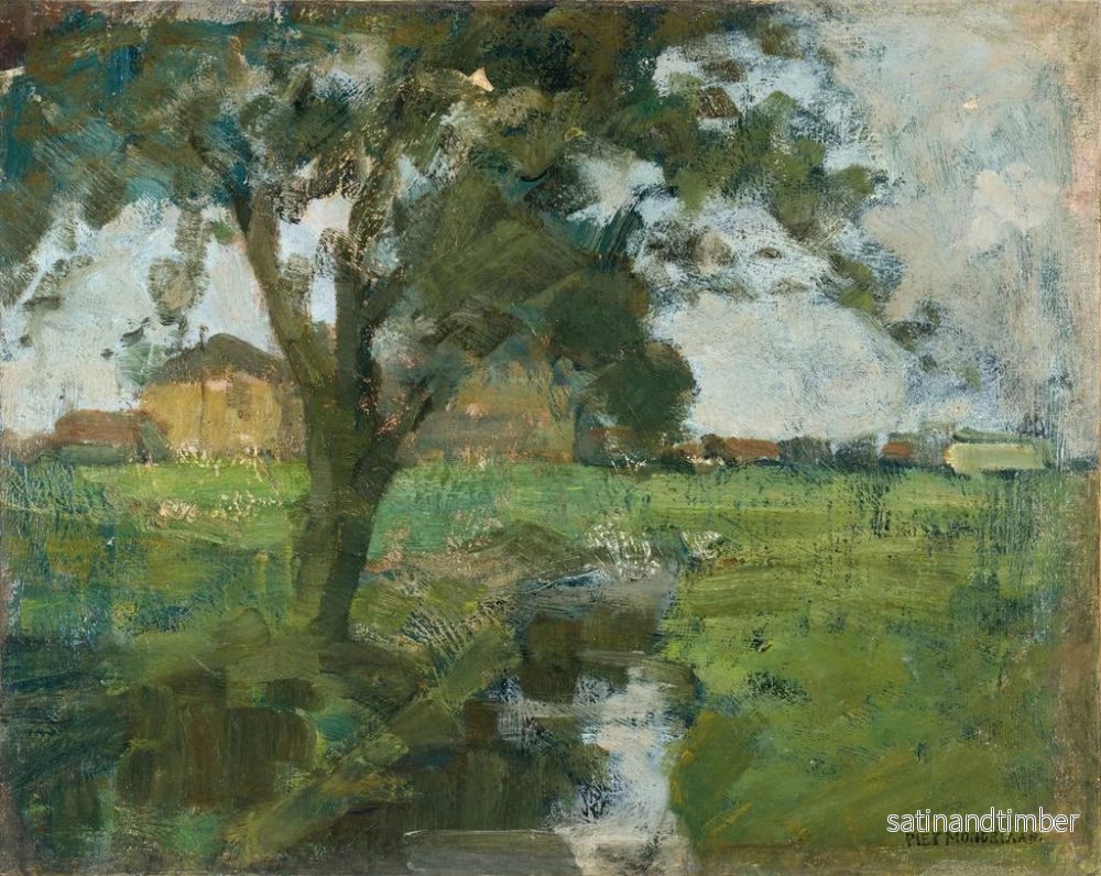 Reproduktion av målningen Landskapsmålning med träd i förgrunden och bevattningsdike - Piet Mondrian - Bild 2