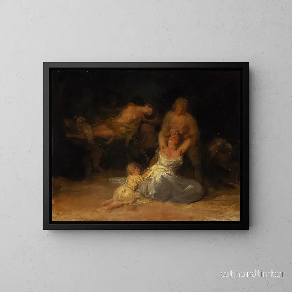 Reproduktion av målningen av våldsamt agerande mot två kvinnor - Francisco de Goya