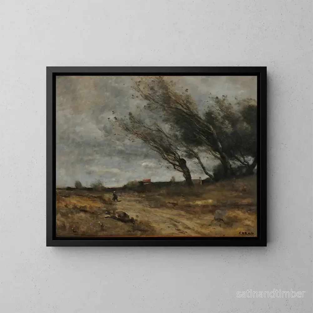 Reproduktion av målningen Le Coup de vent - Jean-Baptiste-Camille Corot