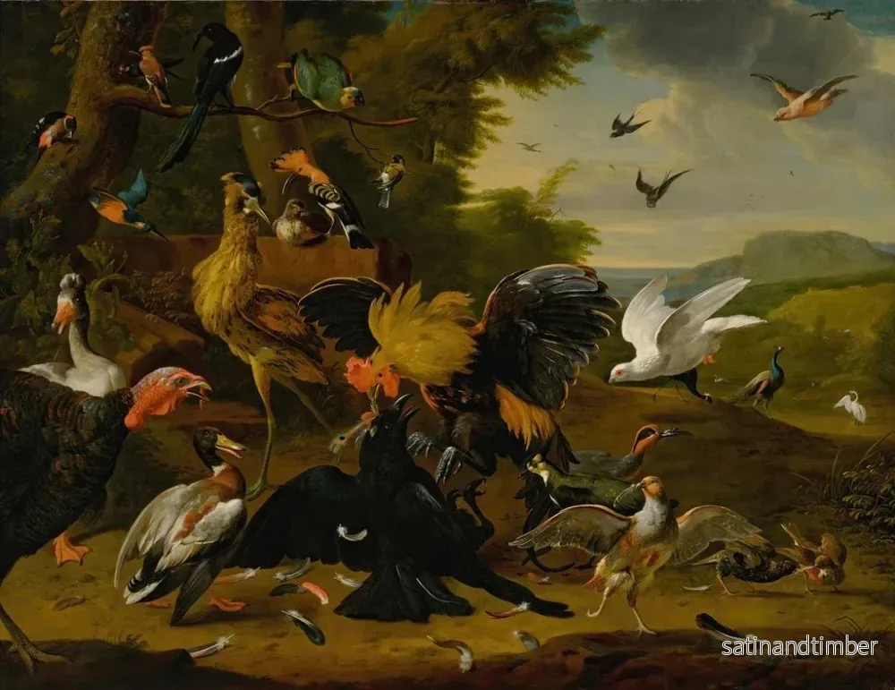 Reproduktion av målningen La fable d'Ésope du corbeau - Atelier de Melchior de Hondecoeter - Bild 2