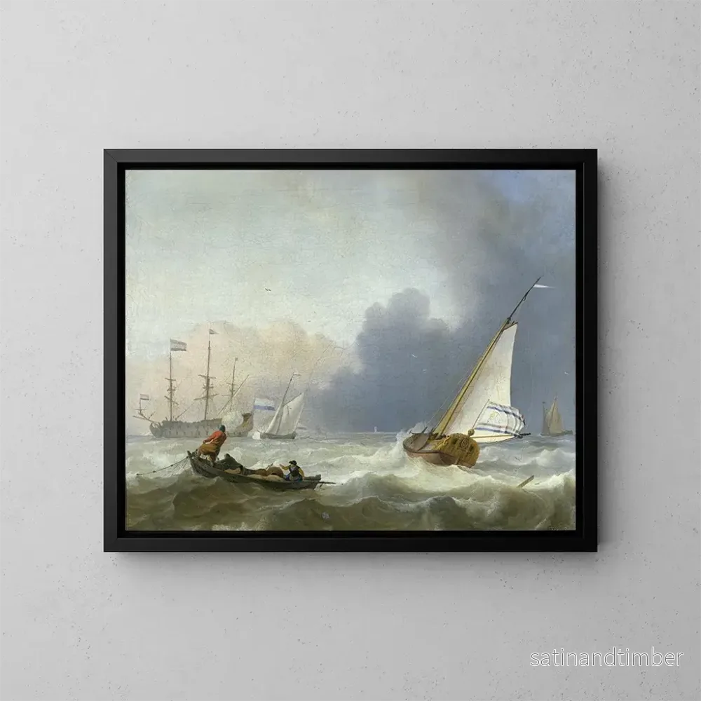 Reproduktion av målningen Mer agitée med en holländsk yacht - Ludolf Bakhuizen